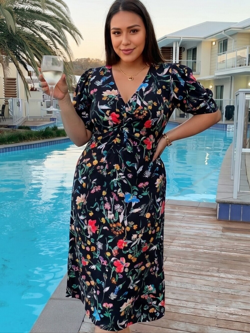a new day Black Floral Midi Dress